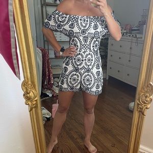 Blue & White Embroidered Romper